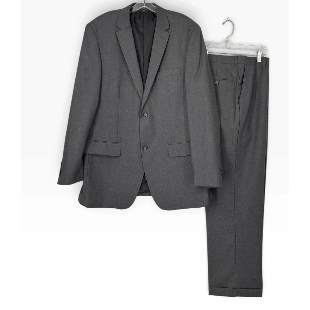 Angelo Rossi Suit Set Mens 44R 38W Charcoal Grey 2-Piece Micro-Tech